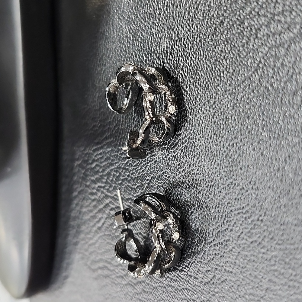 VINTAGE NINA RICCI for AVON HOOP EARRINGS with RHINESTONE ACCENTS - Picture 3 of 4